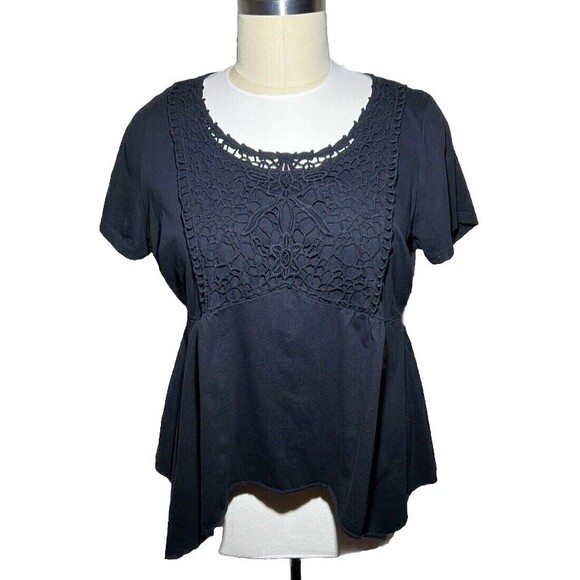 Ellos Tops - Ellos | Black Crochet Front Sharkbite Top Size 22
